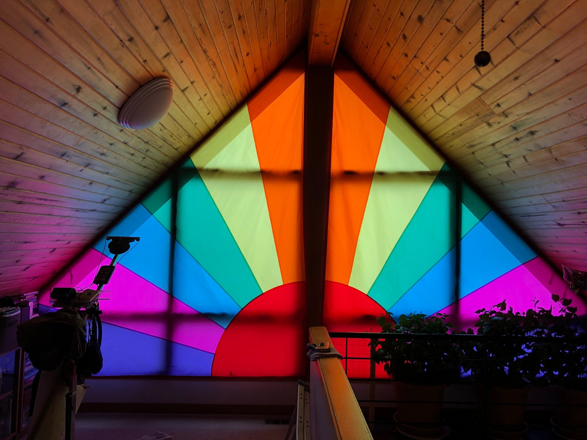 Colorful stained-glass window in a loft
