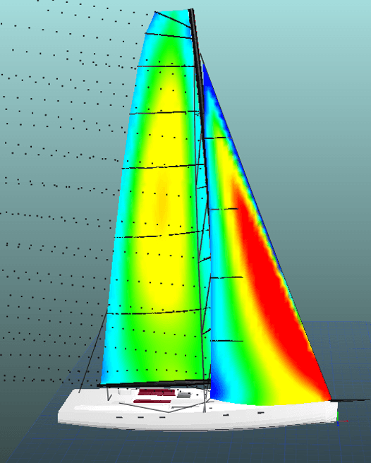 3D model of a sailboat with airflow simulation