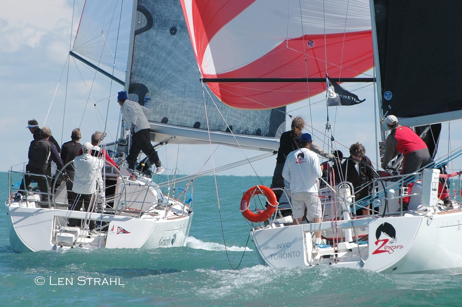 Sailboats racing in open water